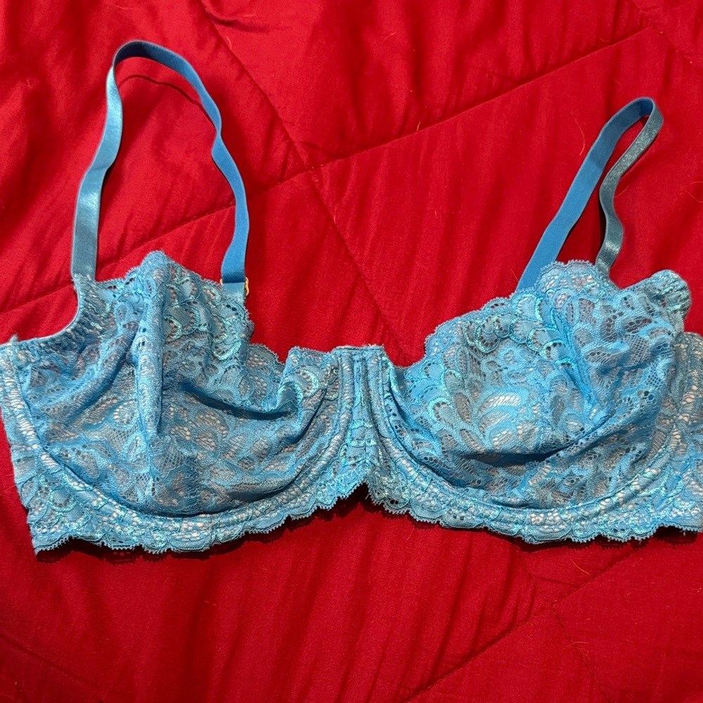 Blue Underwire Lace Bra